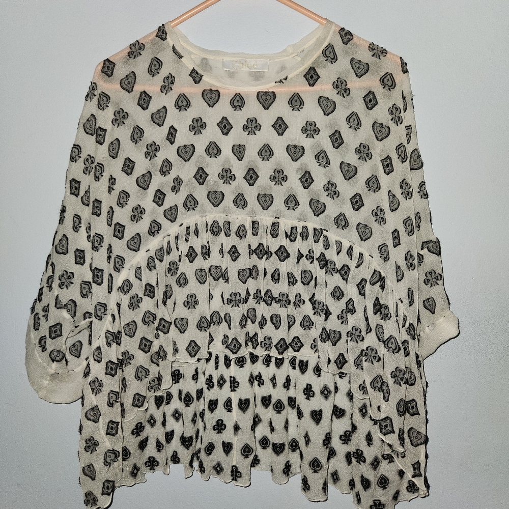 Chloe 34 Milk Top Playing Card Suits Spade Club Heart Diamond High Low
